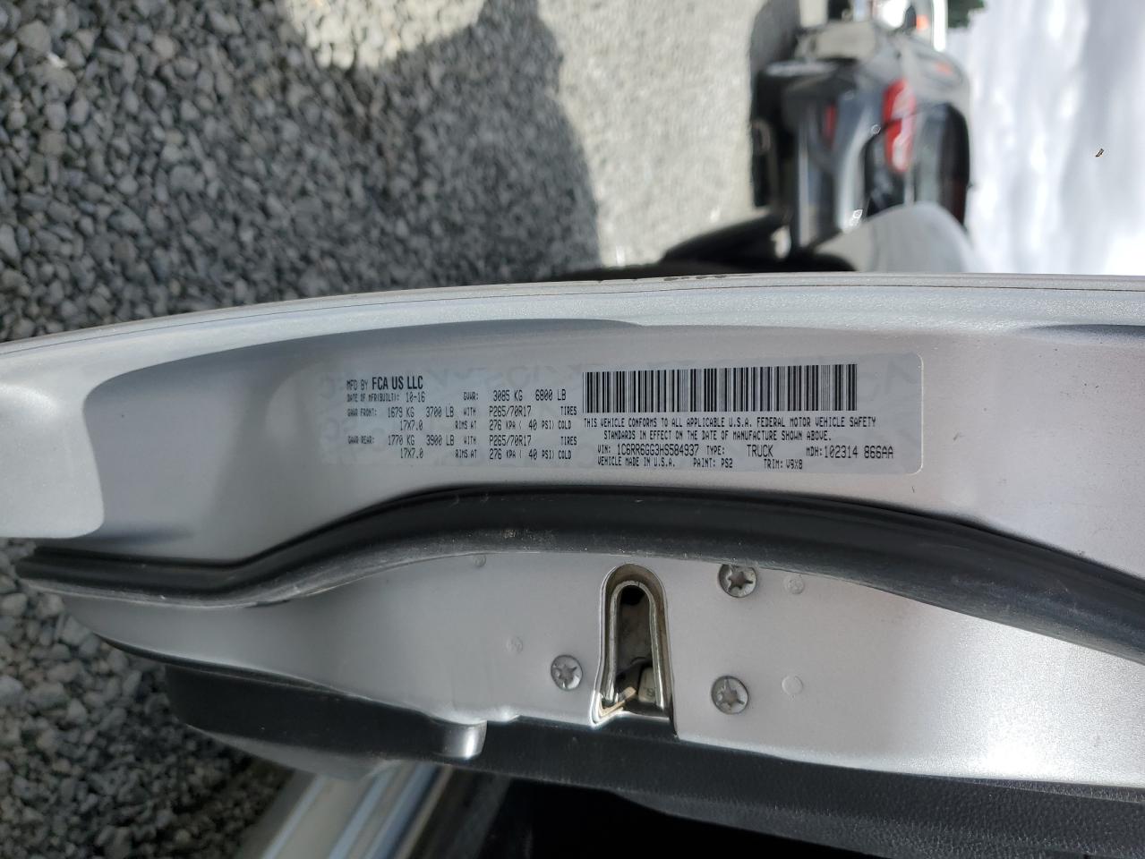 2017 Ram 1500 Slt VIN: 1C6RR6GG3HS584937 Lot: 62136135