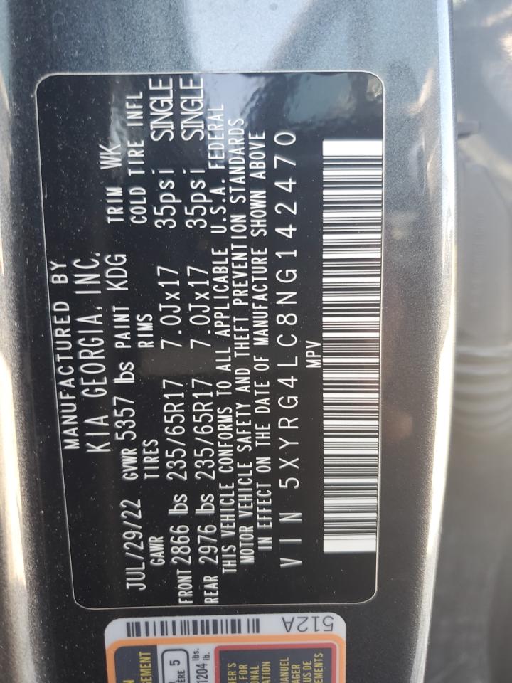 2022 Kia Sorento Lx VIN: 5XYRG4LC8NG142470 Lot: 62206835