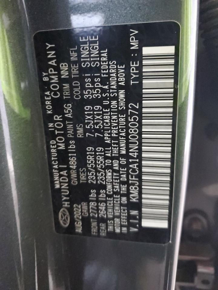 2022 Hyundai Tucson Sel Convenience VIN: KM8JFCA14NU080572 Lot: 59162225