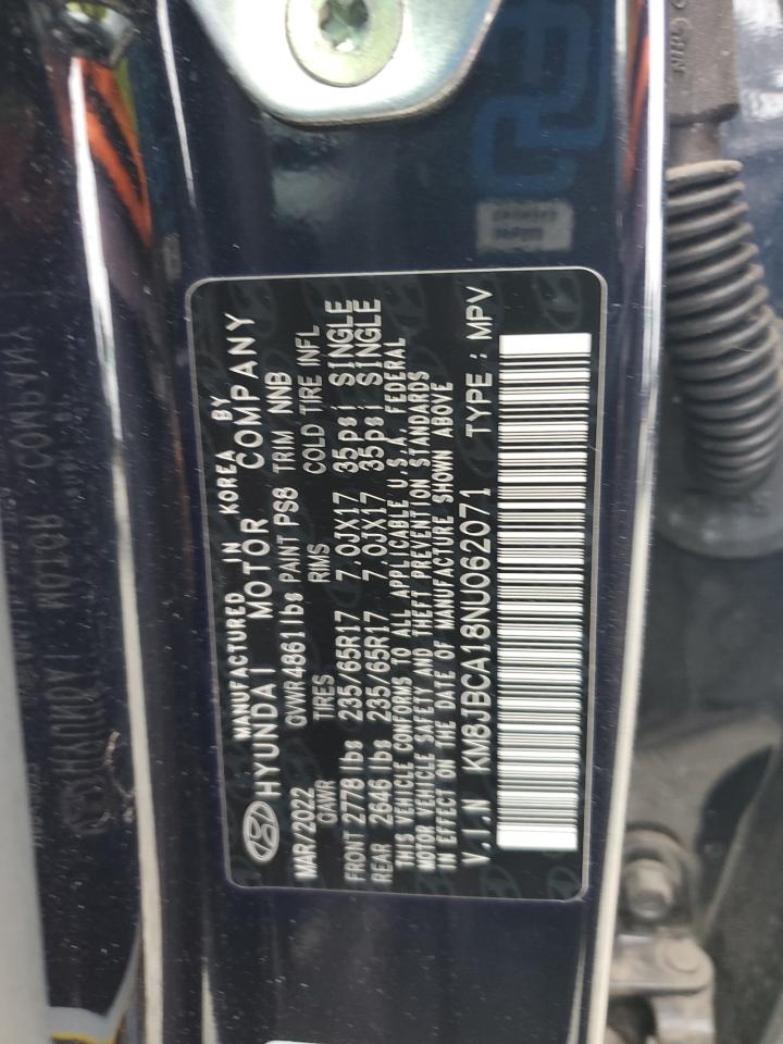 2022 Hyundai Tucson Blue VIN: KM8JBCA18NU062071 Lot: 59700175