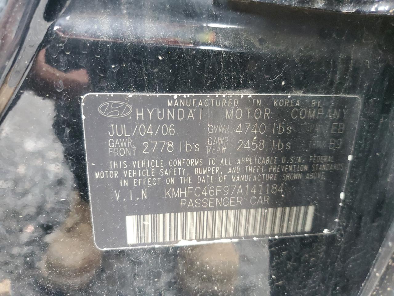 2007 Hyundai Azera Se VIN: KMHFC46F97A141184 Lot: 61184055