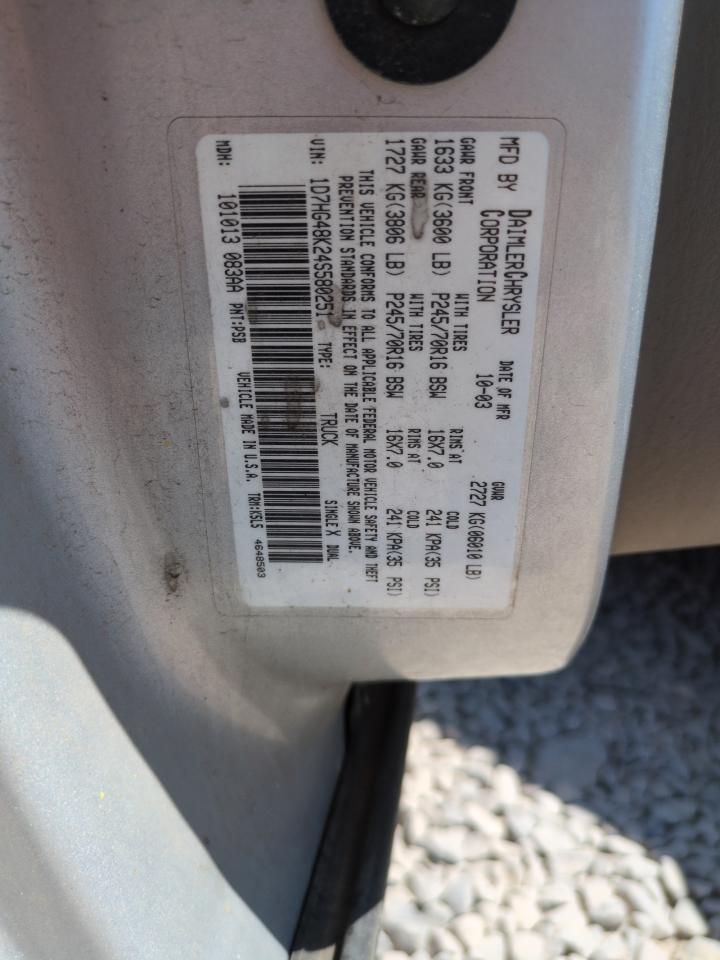 2004 Dodge Dakota Quad Slt VIN: 1D7HG48K24S580251 Lot: 61682605