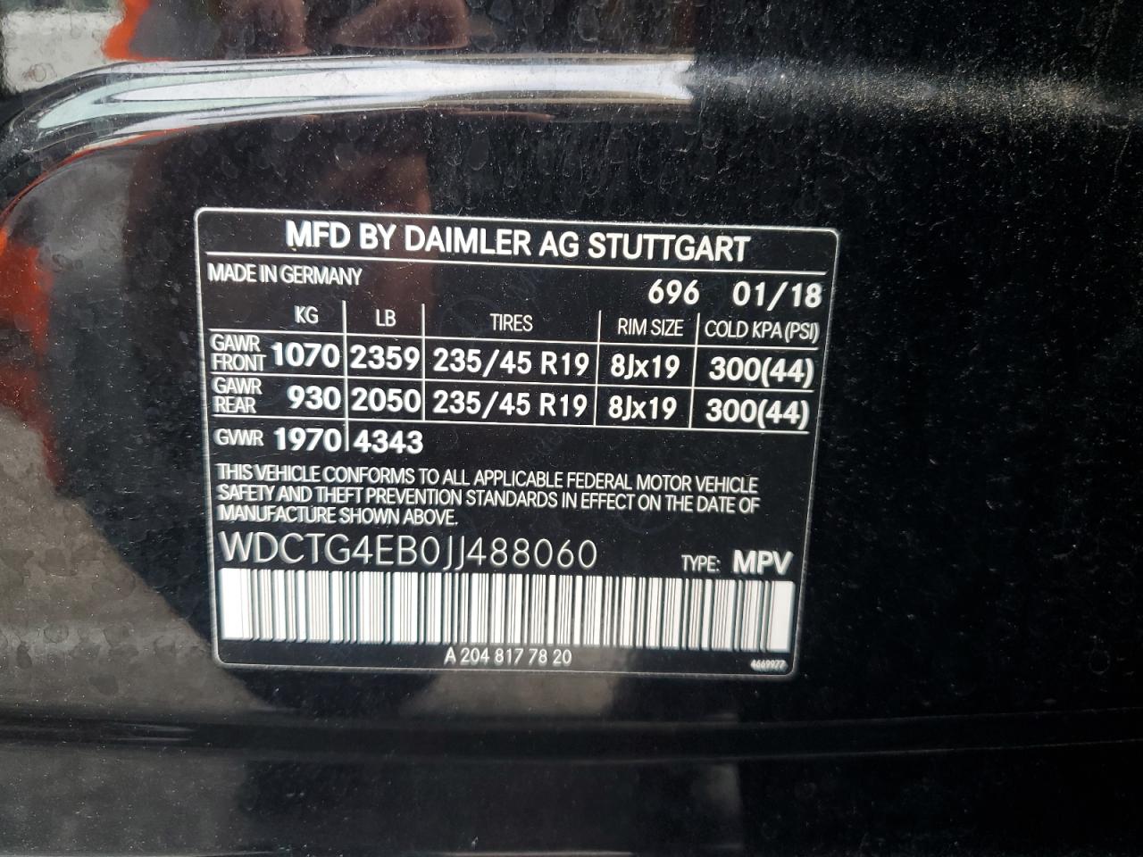 2018 Mercedes-Benz Gla 250 VIN: WDCTG4EB0JJ488060 Lot: 61664865