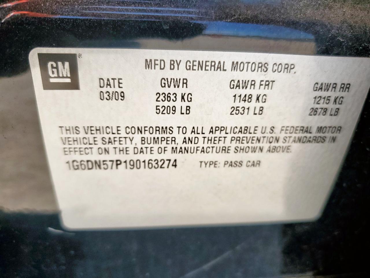 2009 Cadillac Cts-V VIN: 1G6DN57P190163274 Lot: 60513395