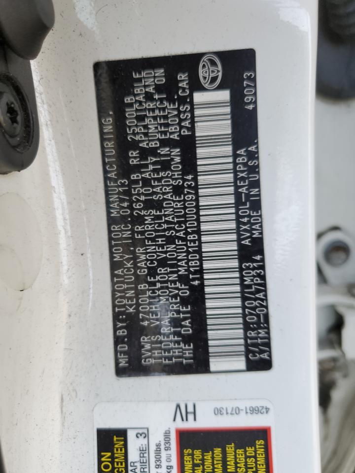 2013 Toyota Avalon Hybrid VIN: 4T1BD1EB1DU009734 Lot: 61908565