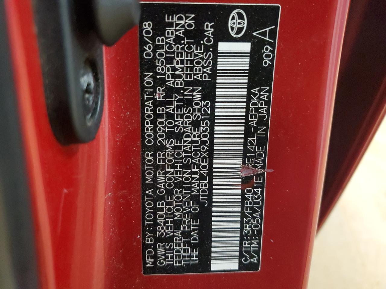 2009 Toyota Corolla Base VIN: JTDBL40EX9J035123 Lot: 59492885