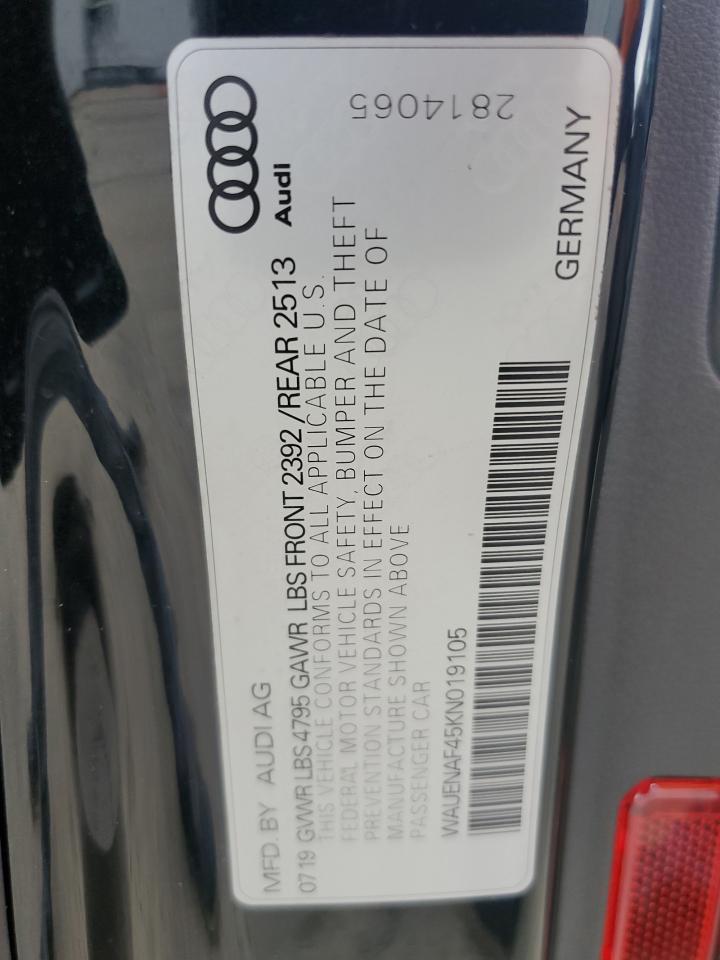 2019 Audi A4 Premium Plus VIN: WAUENAF45KN019105 Lot: 61415225