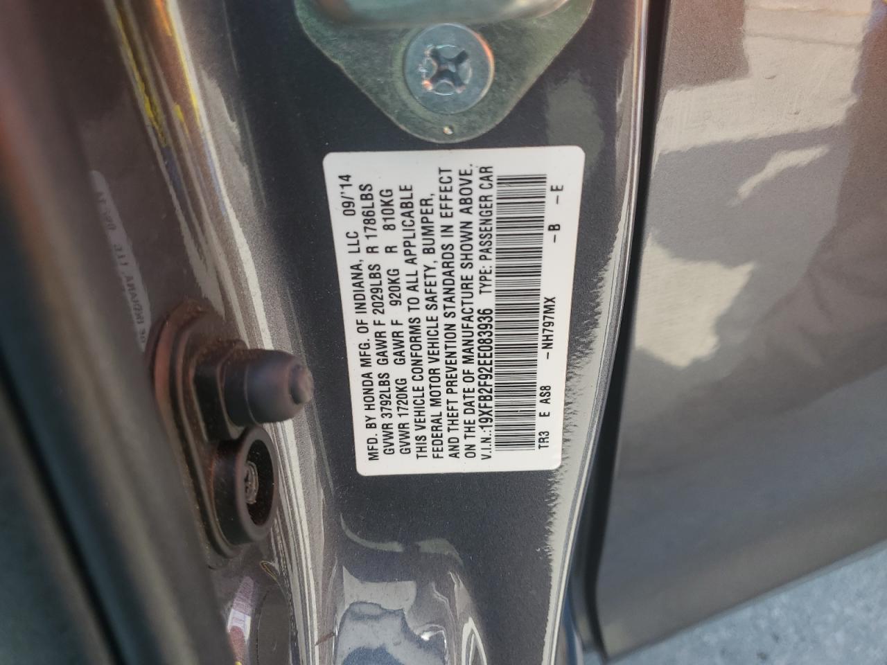 2014 Honda Civic Exl VIN: 19XFB2F92EE083936 Lot: 62277705