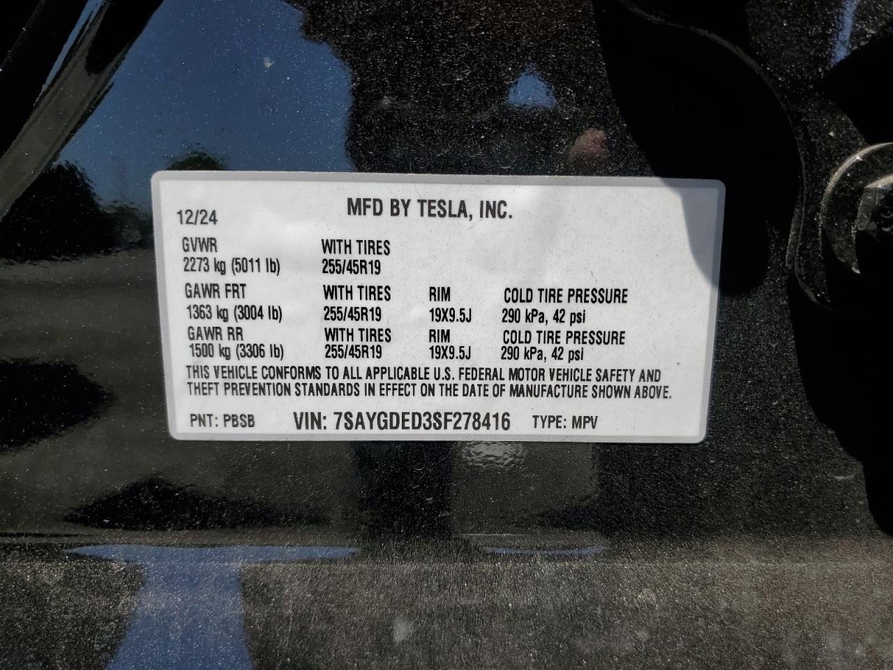 2025 Tesla Model Y VIN: 7SAYGDED3SF278416 Lot: 61863155