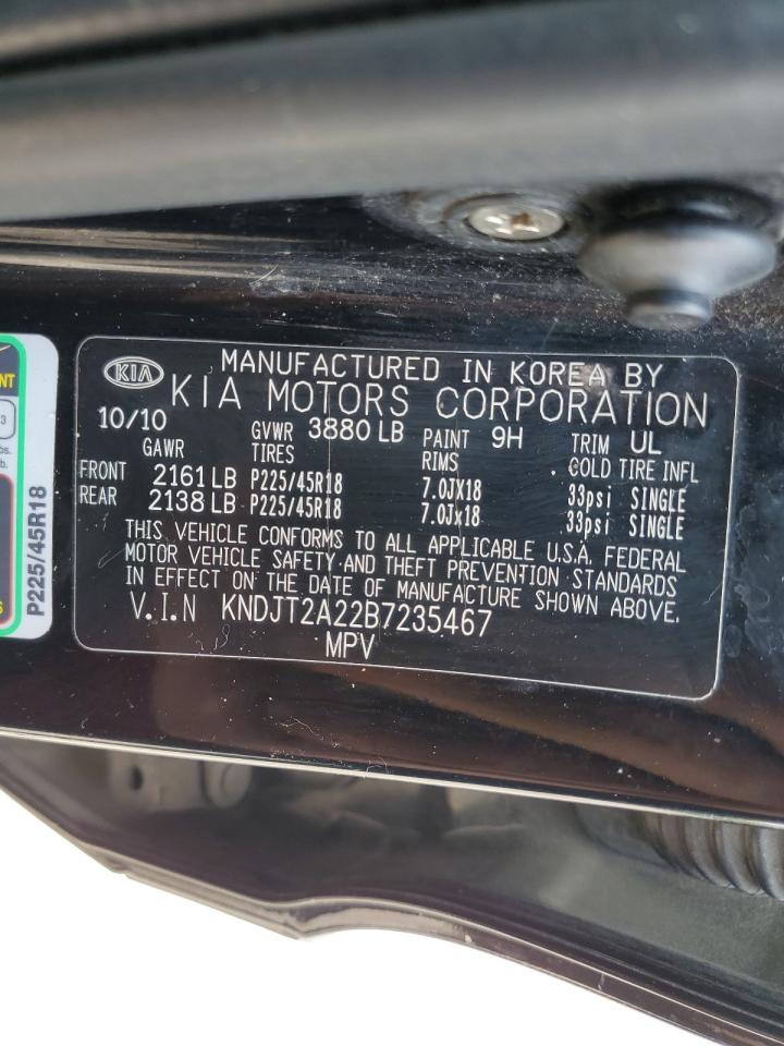 2011 Kia Soul + VIN: KNDJT2A22B7235467 Lot: 61808415
