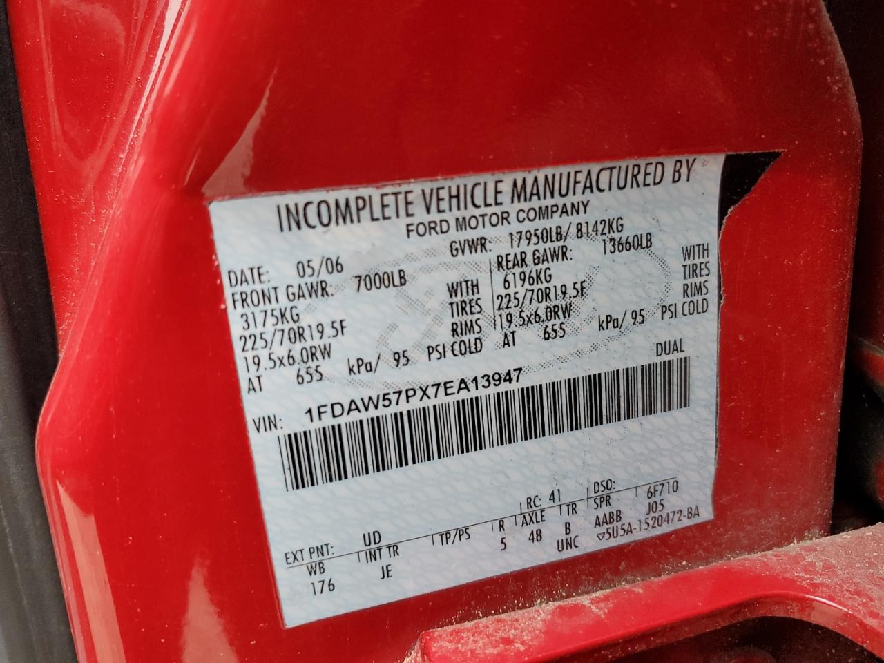 2007 Ford F550 Super Duty VIN: 1FDAW57PX7EA13947 Lot: 61075625