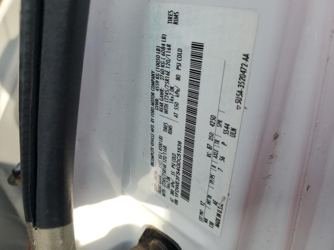 2016 Ford Econoline E350 Super Duty Cutaway Van VIN: 1FDWE3FS4GDC51639 Lot: 70987915