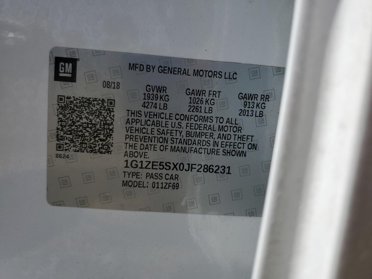 1G1ZE5SX0JF286231 CHEVROLET MALIBU 2018