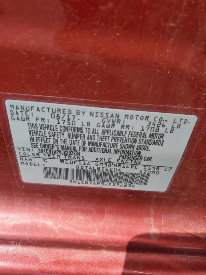 2018 Nissan Versa S VIN: 3N1CN7AP9JK392234 Lot: 62768365