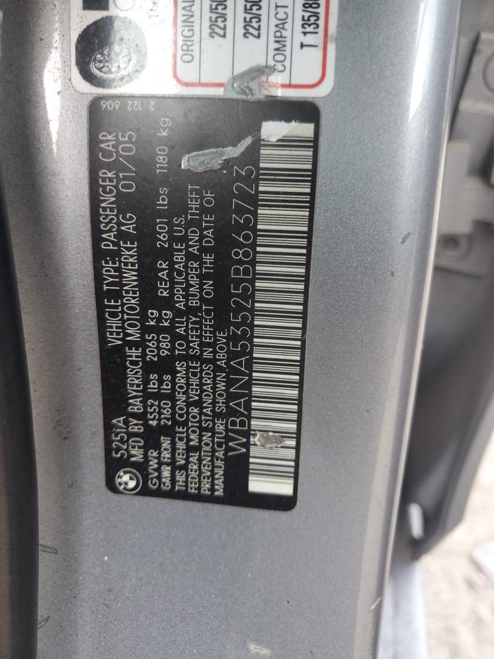 2005 BMW 525 I VIN: WBANA53525B863723 Lot: 61230645