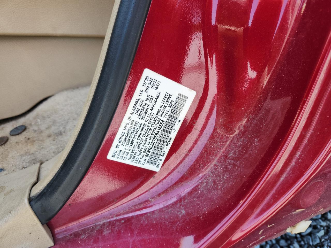 2006 Honda Odyssey Exl VIN: 5FNRL38786B416664 Lot: 62463415