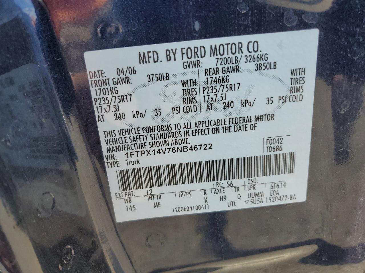 FORD All Models 2006 VIN 1FTPX14V76NB46722 zdjęcie 13