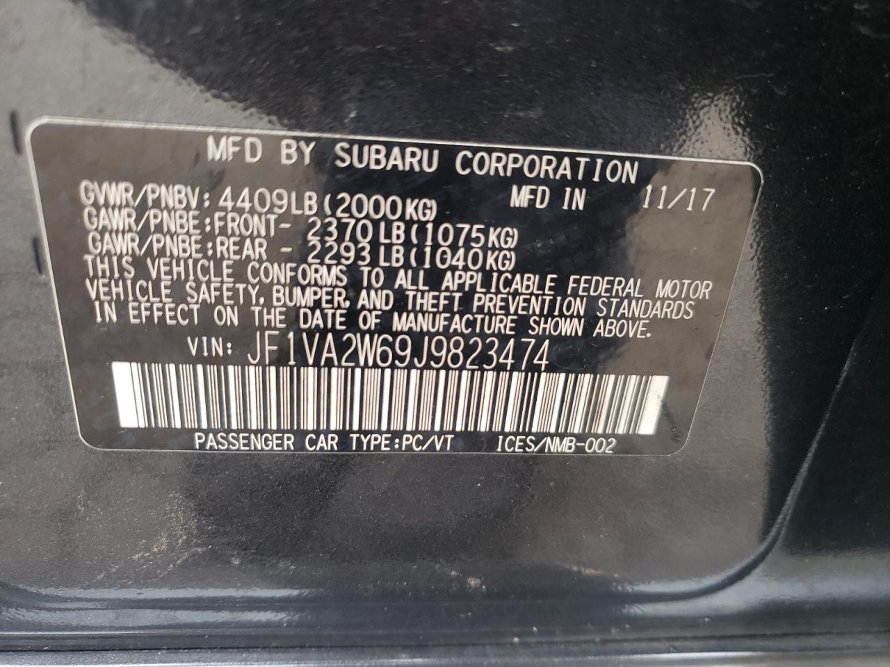 2018 Subaru Wrx Sti Limited VIN: JF1VA2W69J9823474 Lot: 61425765