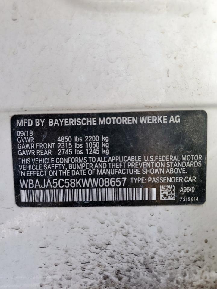 2019 BMW 530 I VIN: WBAJA5C58KWW08657 Lot: 62100445