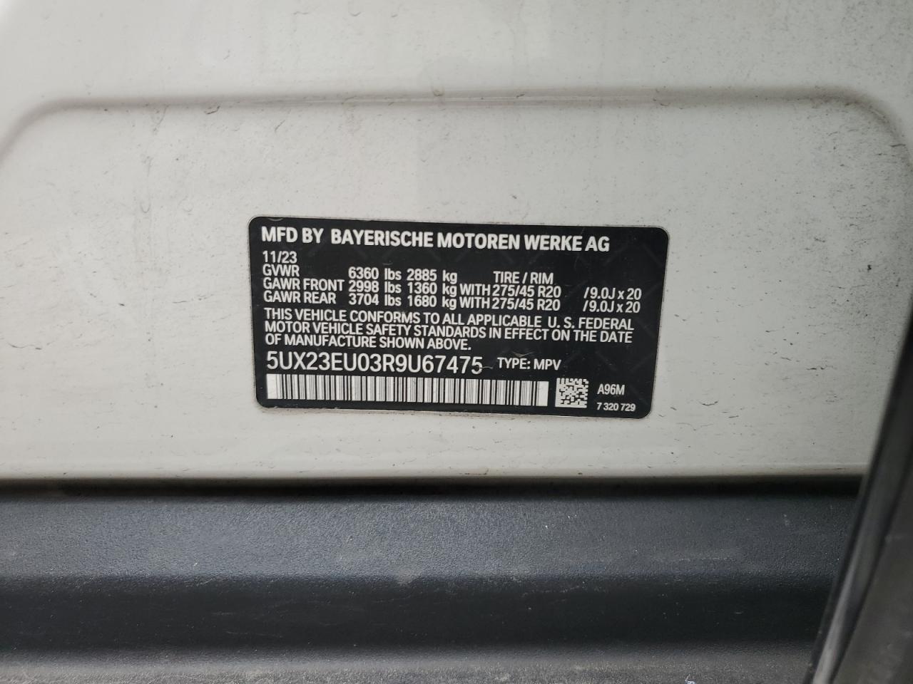 2024 BMW X5 xDrive40I VIN: 5UX23EU03R9U67475 Lot: 62505175