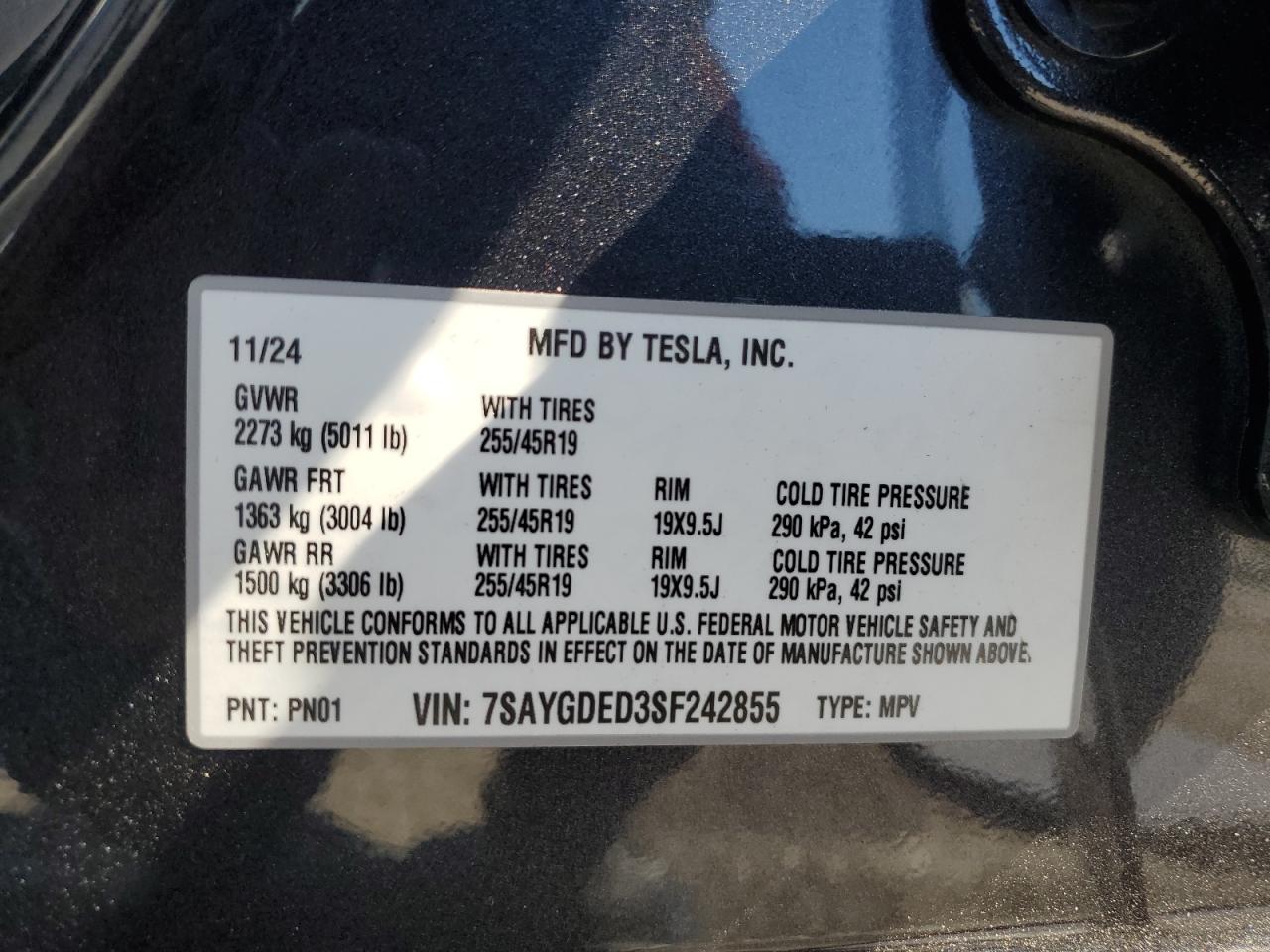 2025 Tesla Model Y VIN: 7SAYGDED3SF242855 Lot: 63055545