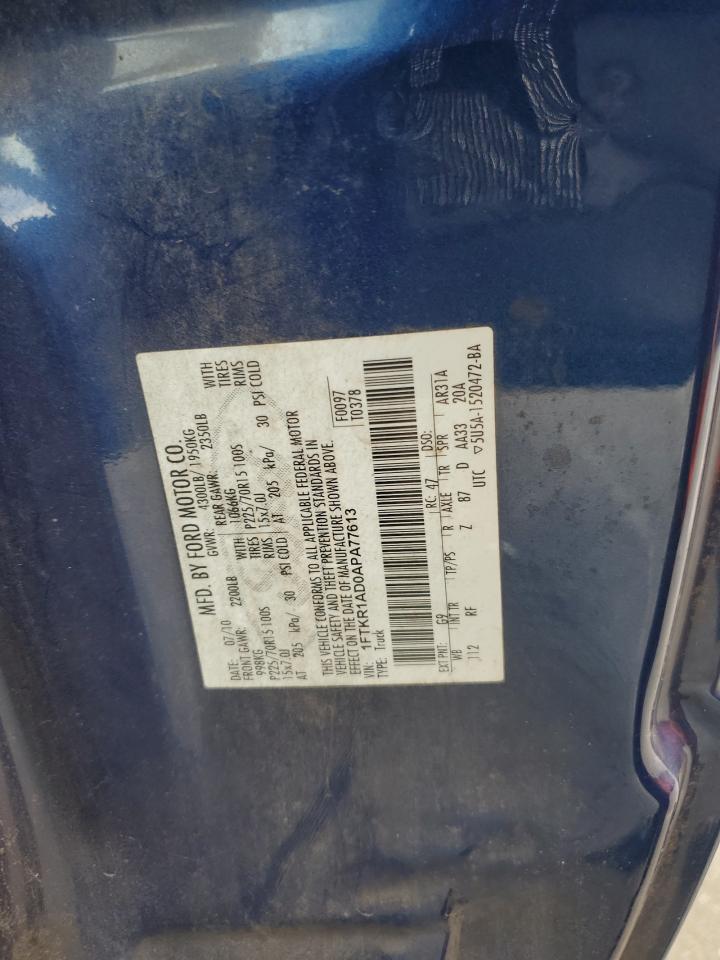 2010 Ford Ranger VIN: 1FTKR1AD0APA77613 Lot: 62685415