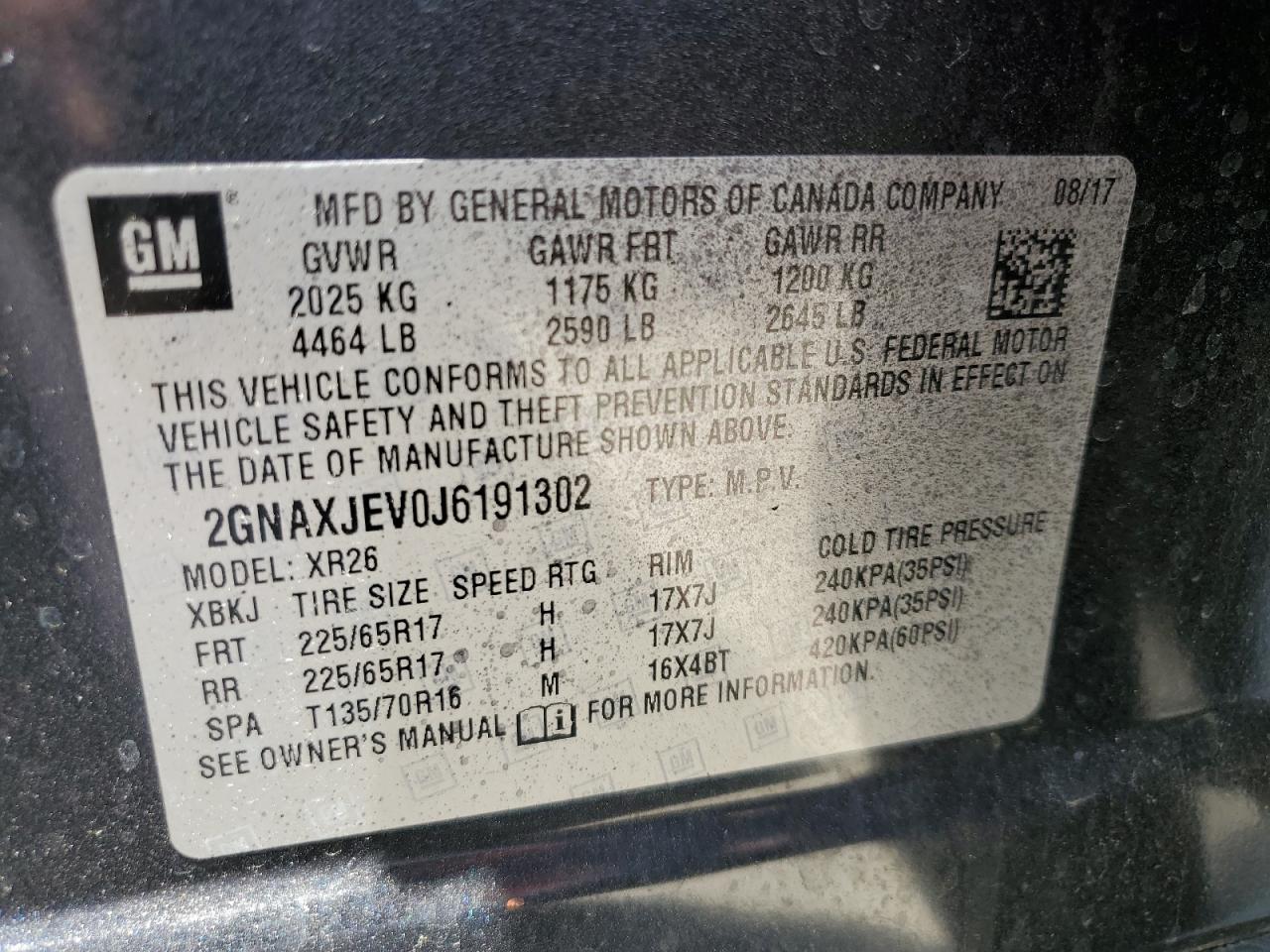 2GNAXJEV0J6191302 CHEVROLET EQUINOX 2018