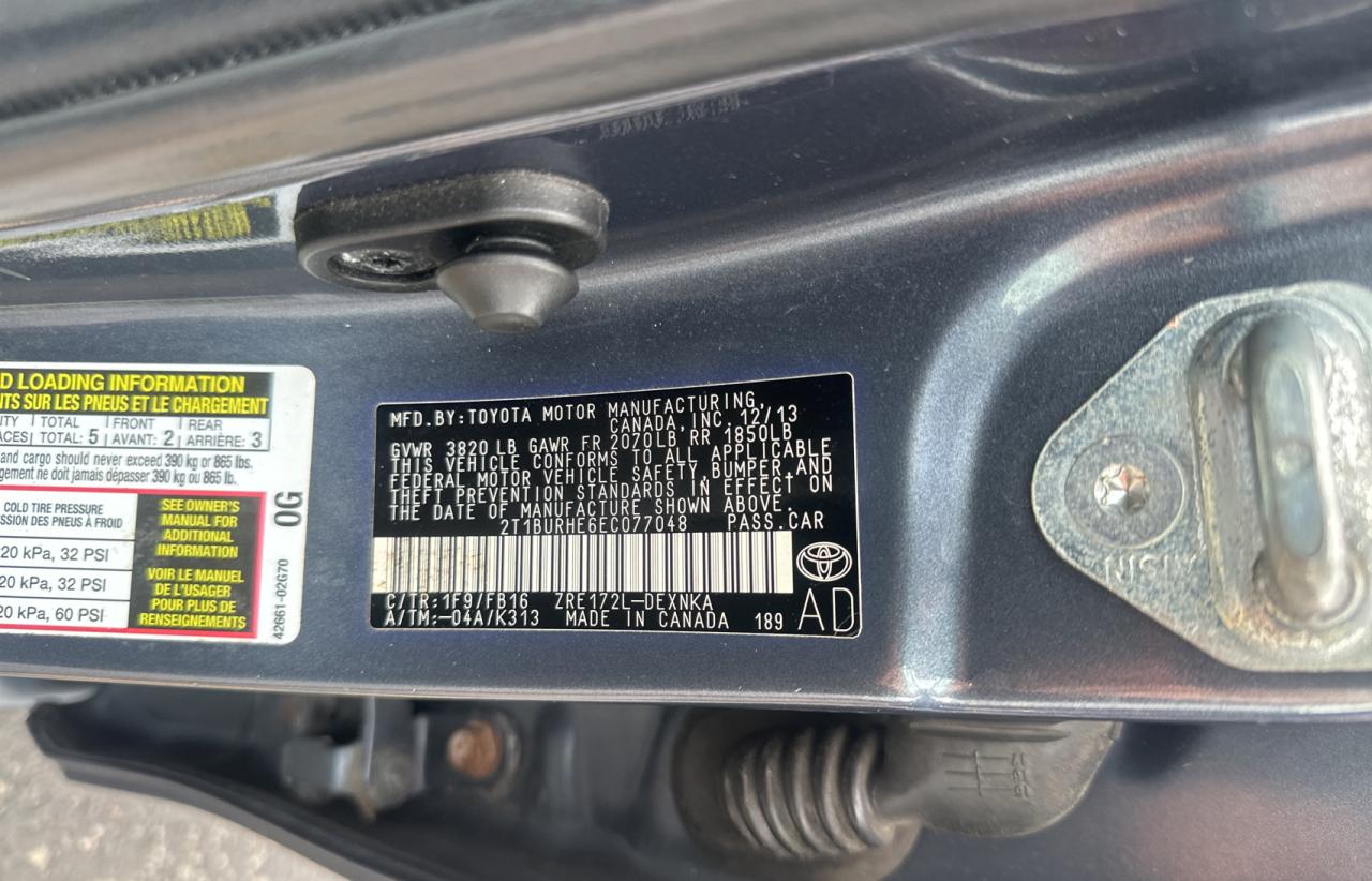 TOYOTA COROLLA 2014 VIN 2T1BURHE6EC077048 photo 10