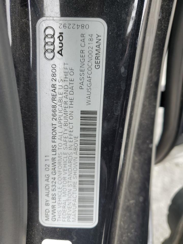 2012 Audi A7 Prestige VIN: WAUSGAFC0CN002184 Lot: 62028335