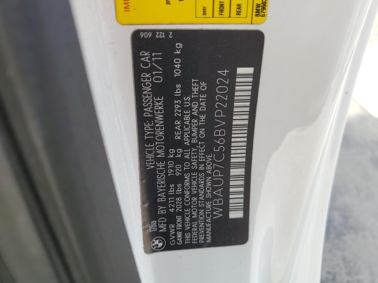 2011 BMW 128 I VIN: WBAUP7C56BVP22024 Lot: 58429225
