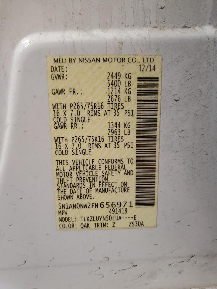 2015 Nissan Xterra X VIN: 5N1AN0NW2FN656971 Lot: 60739835