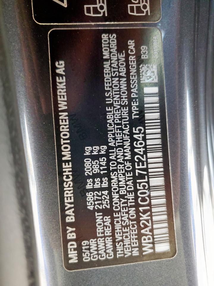 2020 BMW 230Xi VIN: WBA2K1C05L7E24645 Lot: 59168235