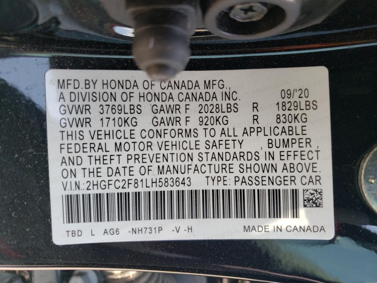 2020 Honda Civic Sport VIN: 2HGFC2F81LH583643 Lot: 62869555