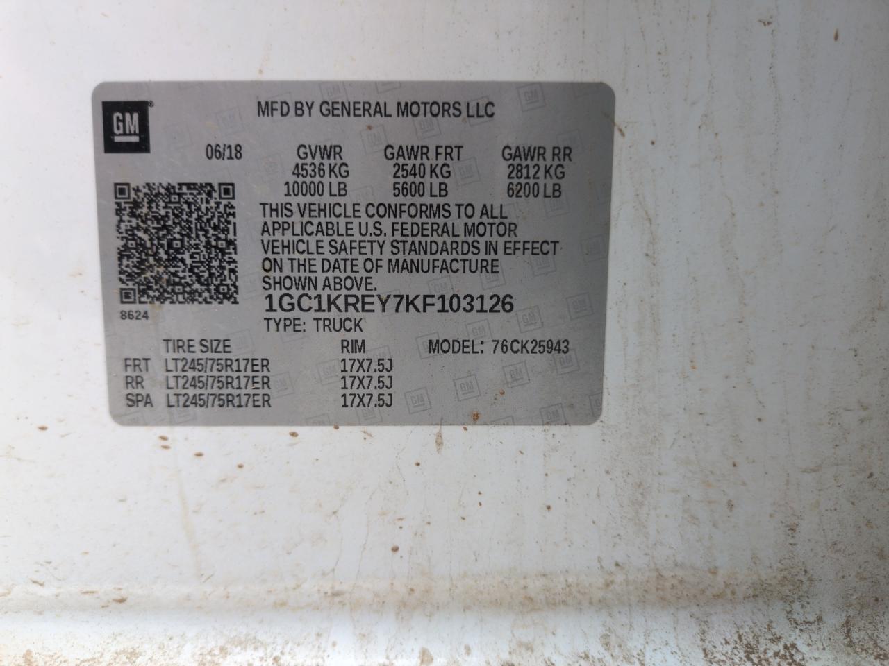 2019 Chevrolet Silverado K2500 Heavy Duty VIN: 1GC1KREY7KF103126 Lot: 58327105