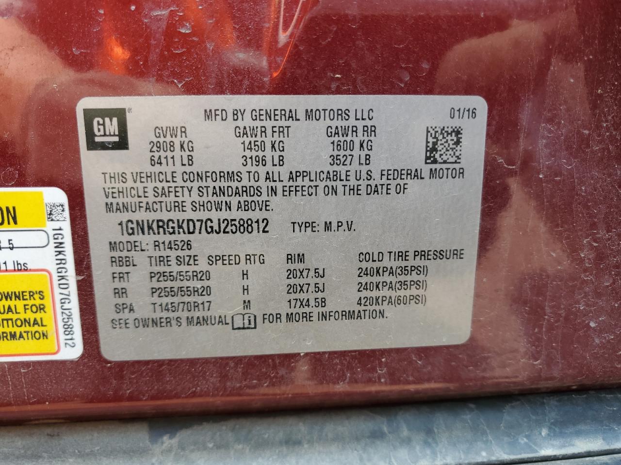 1GNKRGKD7GJ258812 CHEVROLET TRAVERSE 2016