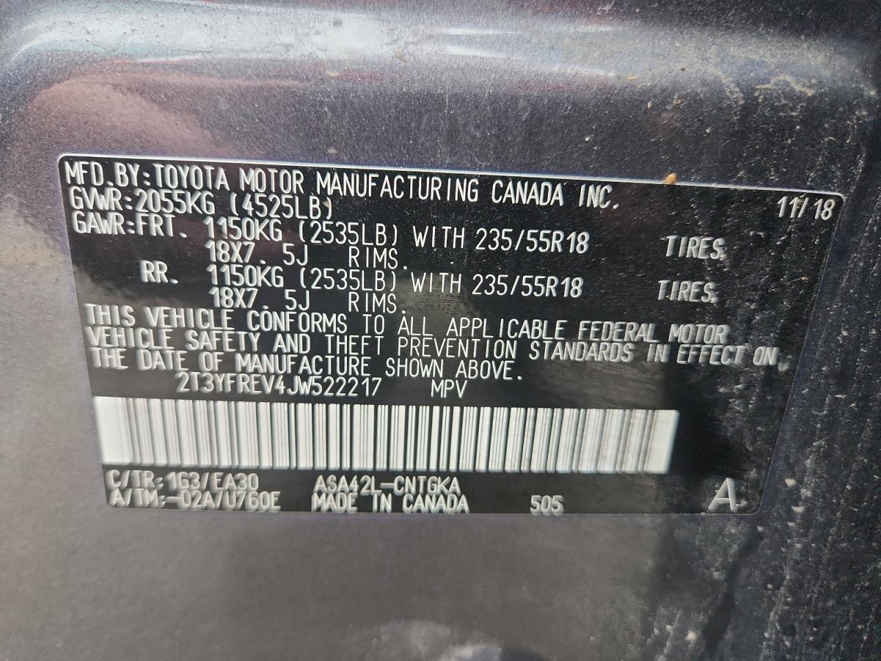 TOYOTA RAV4 2018 VIN 2T3YFREV4JW522217 фото 12