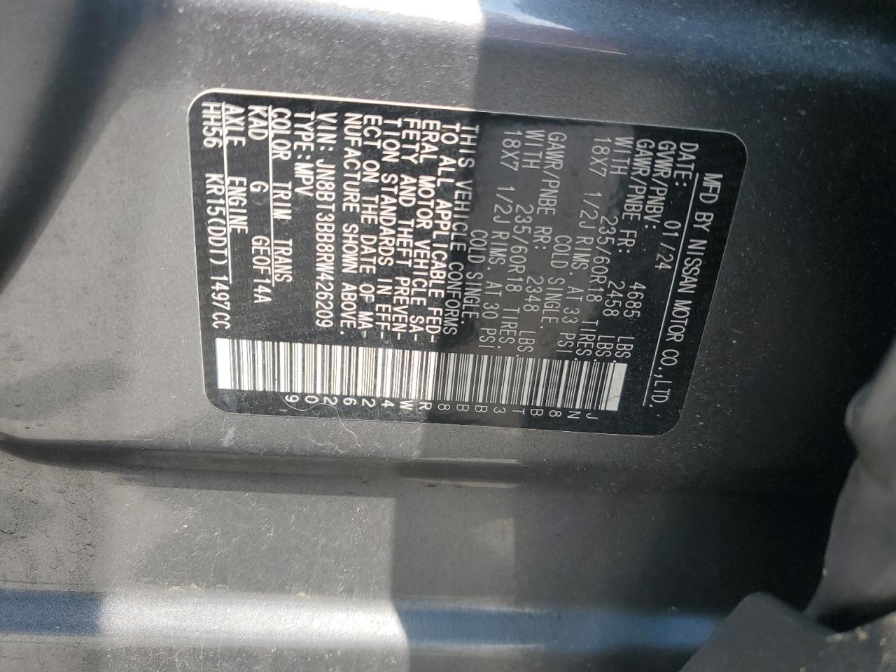 2024 Nissan Rogue Sv VIN: JN8BT3DD2NW271228 Lot: 59894095