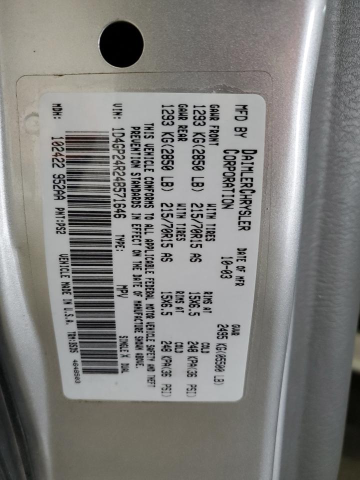 2004 Dodge Grand Caravan Se VIN: 1D4GP24R24B571646 Lot: 62607875