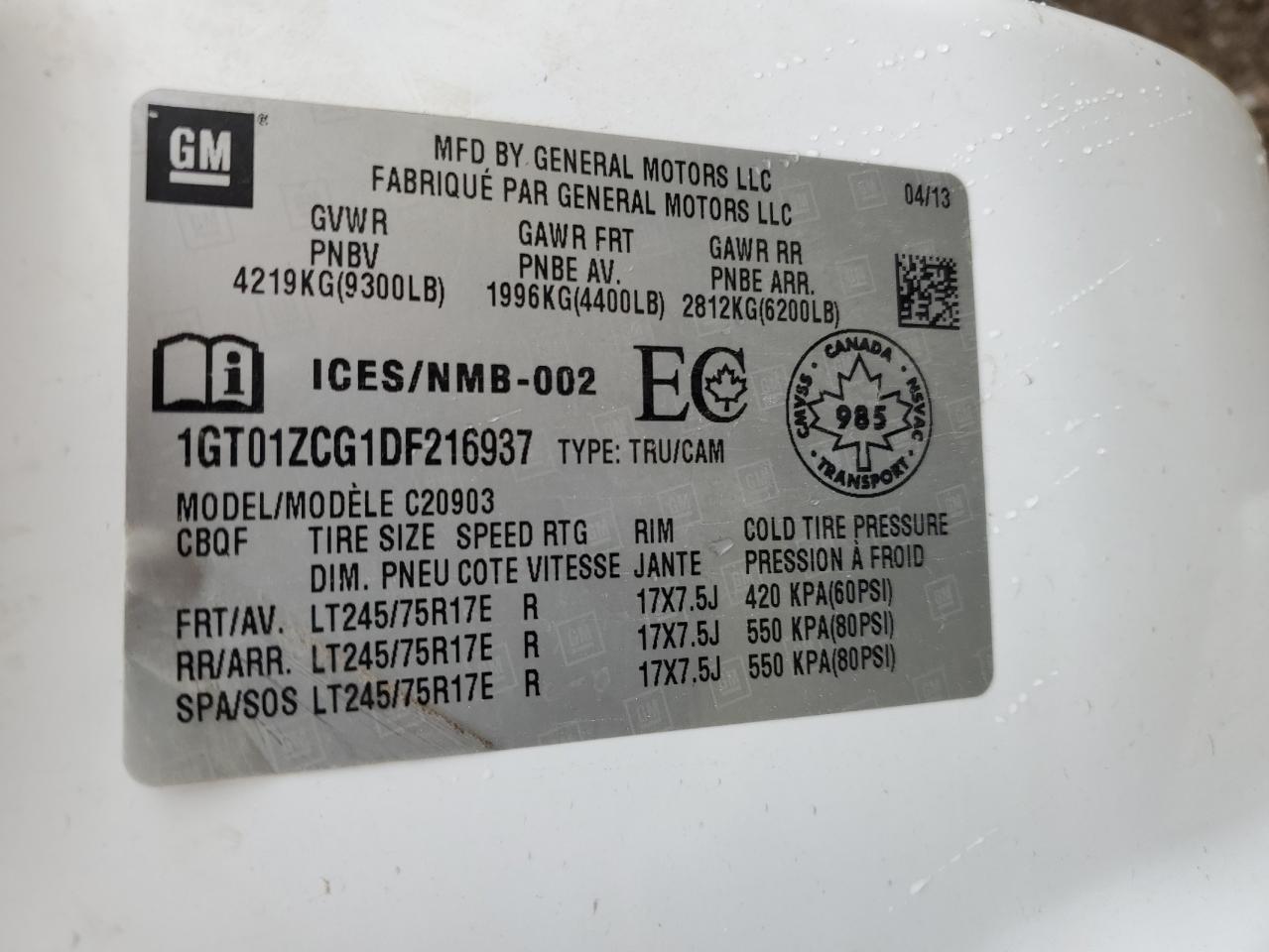 2013 GMC Sierra C2500 Heavy Duty VIN: 1GT01ZCG1DF216937 Lot: 61909715