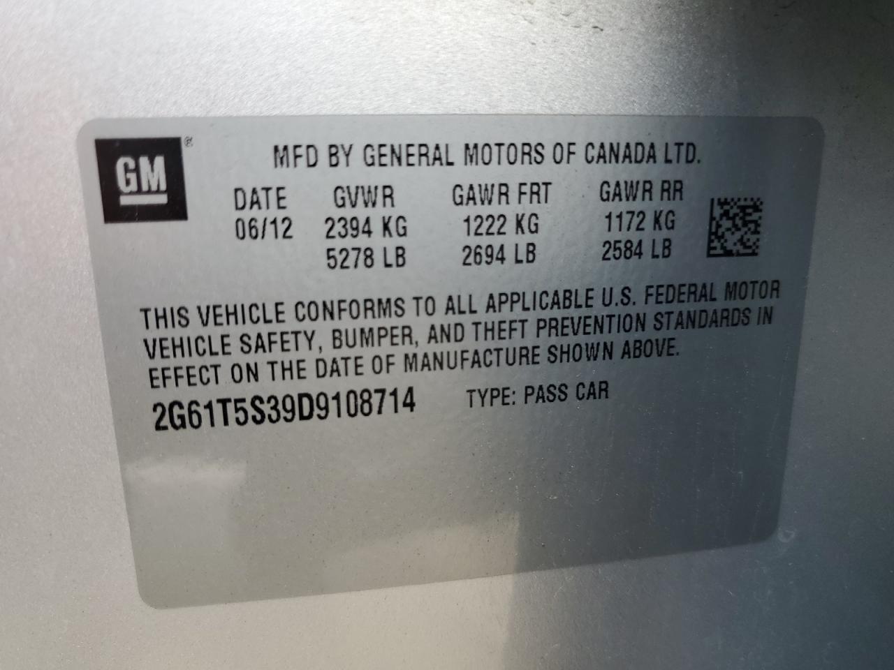 2013 Cadillac Xts Premium Collection VIN: 2G61T5S39D9108714 Lot: 63051595