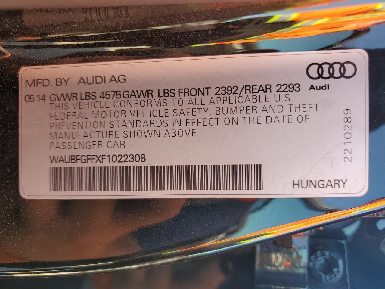 2015 Audi A3 Premium VIN: WAUBFGFFXF1022308 Lot: 60548085