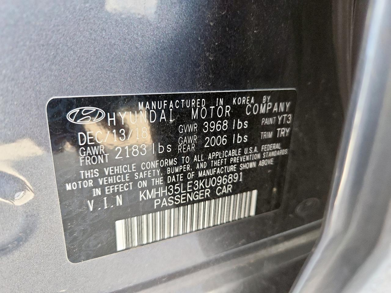 2019 Hyundai Elantra Gt VIN: KMHH35LE3KU096891 Lot: 62171575