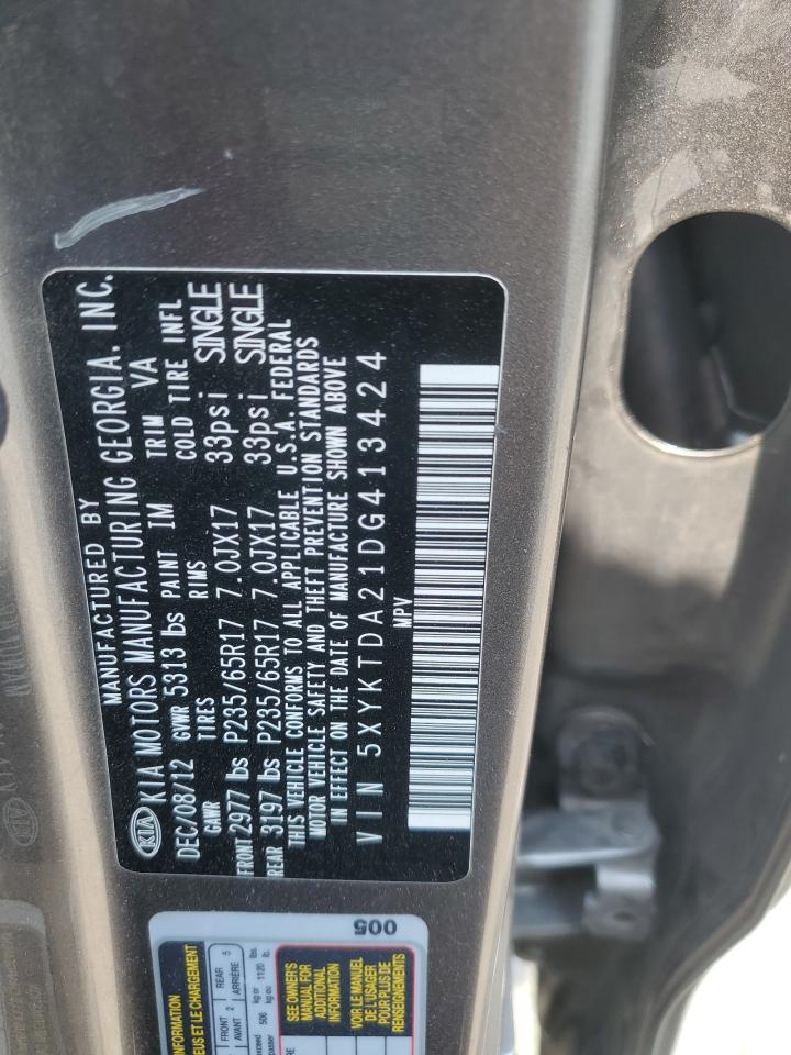 2013 Kia Sorento Lx VIN: 5XYKTDA21DG413424 Lot: 58773125