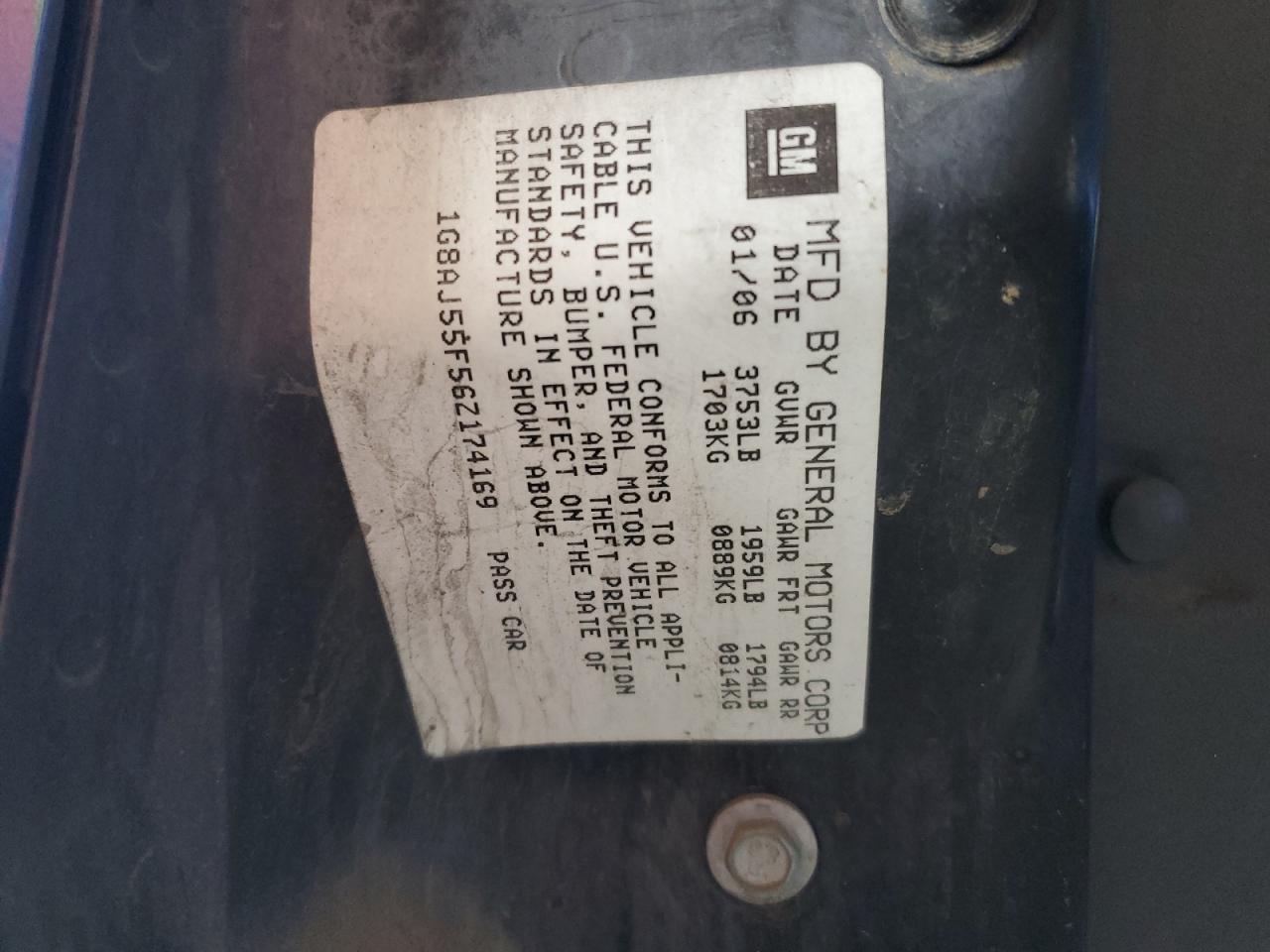 2006 Saturn Ion Level 2 VIN: 1G8AJ55F56Z174169 Lot: 60550935