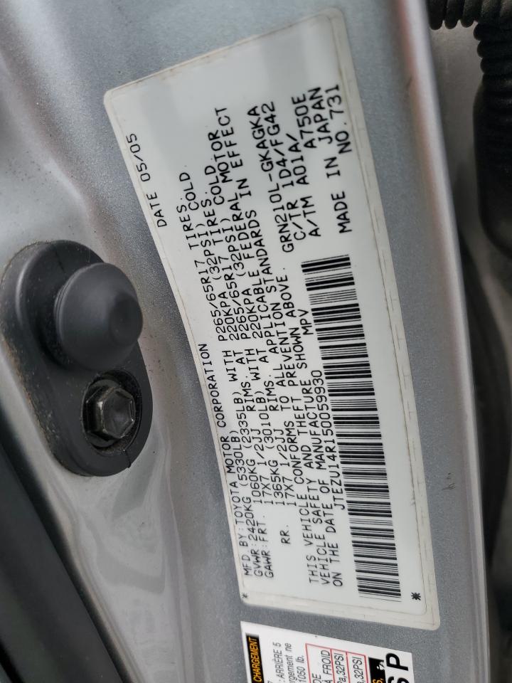 2005 Toyota 4Runner Sr5 VIN: JTEZU14R150059930 Lot: 60592165