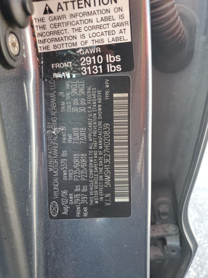 HYUNDAI SANTA FE 2007 VIN 5NMSH13E27H020839 photo 13