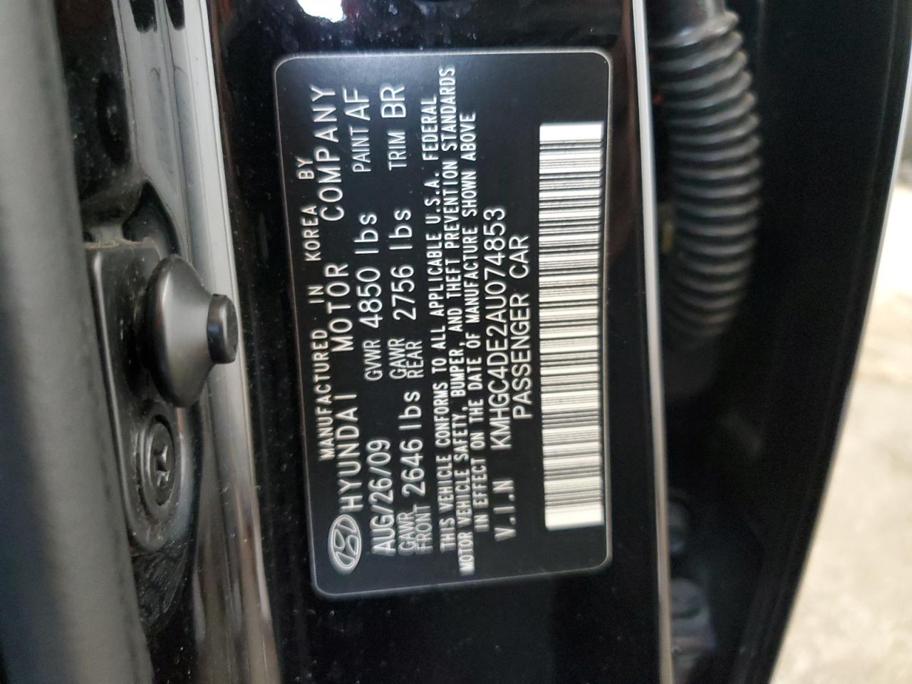 2010 Hyundai Genesis 3.8L VIN: KMHGC4DE2AU074853 Lot: 62581965