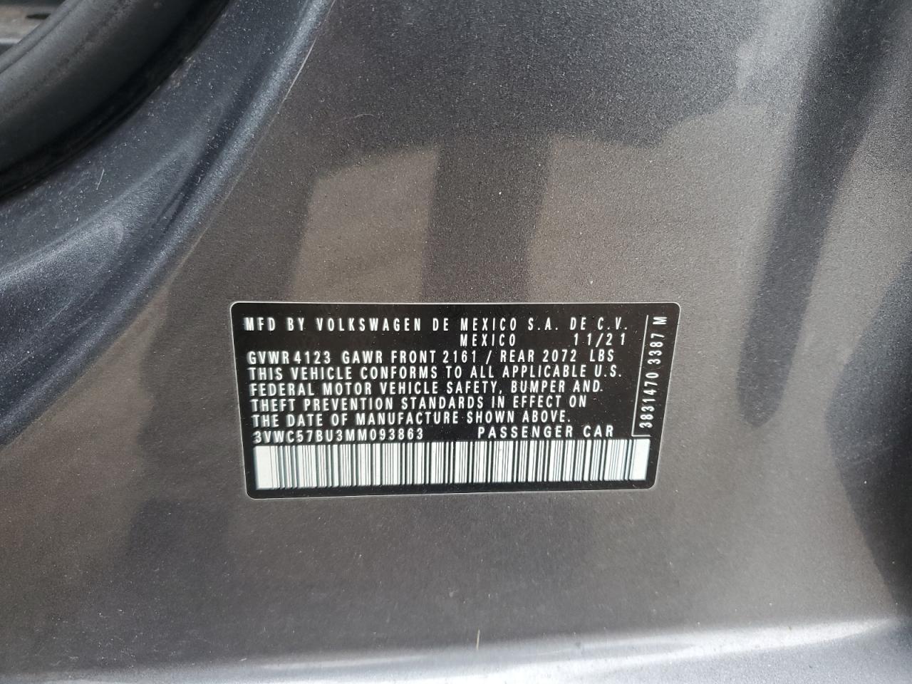 2021 Volkswagen Jetta S VIN: 3VWC57BU3MM093863 Lot: 62834295