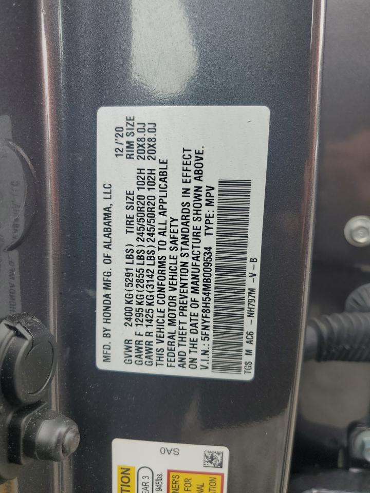 2021 Honda Passport Exl VIN: 5FNYF8H54MB009534 Lot: 61250985