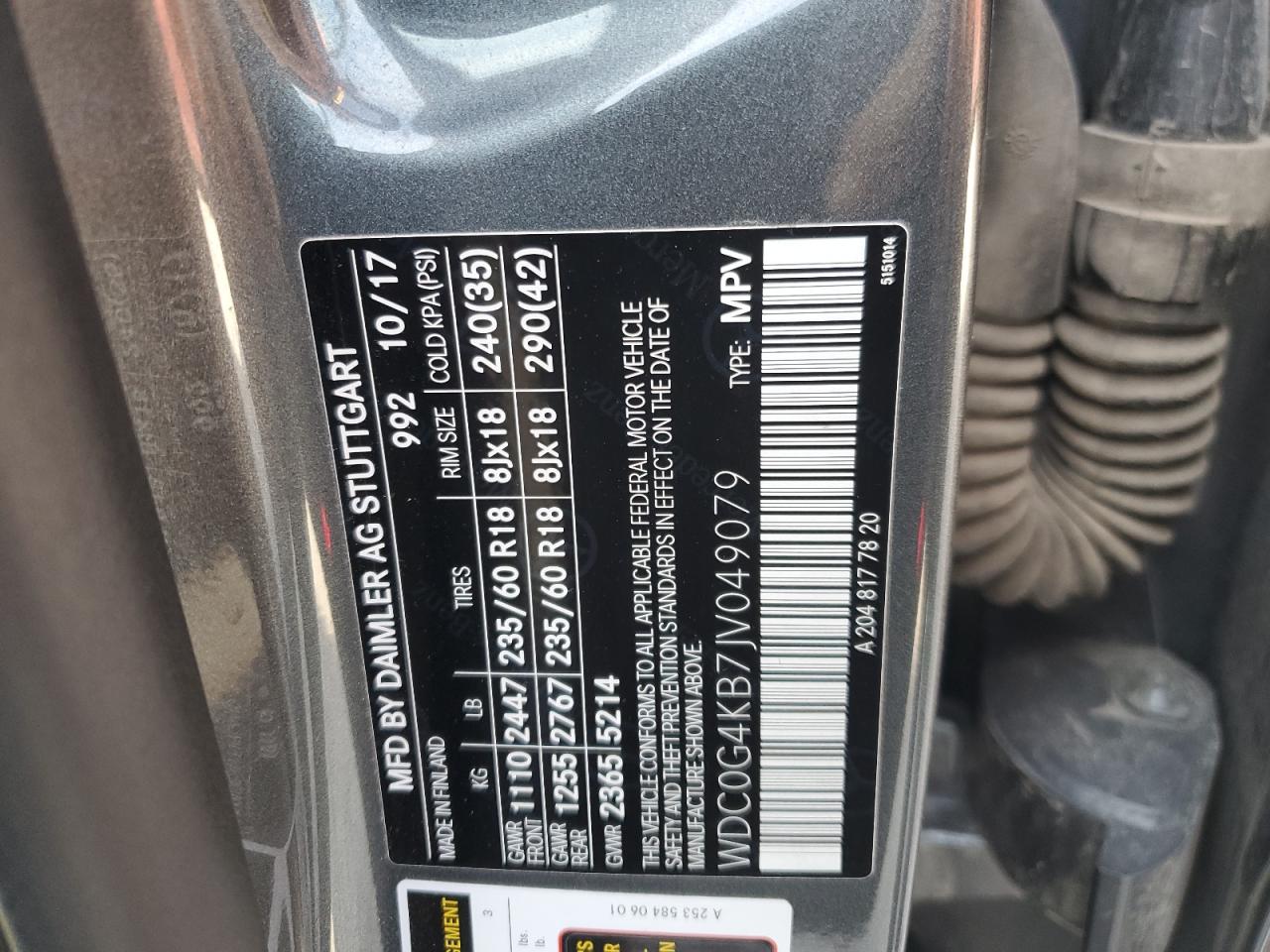 2018 Mercedes-Benz Glc 300 4Matic VIN: WDC0G4KB7JV049079 Lot: 62660845